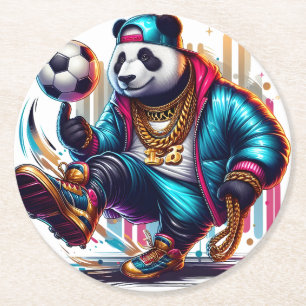 Hip Hop Panda Fotboll Sommar Sport Underlägg Papper Rund