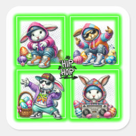 Hip hop Påskhare Buddies, Music, Neon Grönt | Fyrkantigt Klistermärke