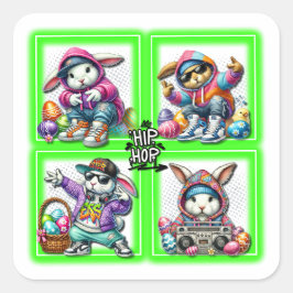 Hip hop Påskhare Buddies, Music, Neon Grönt | Fyrkantigt Klistermärke
