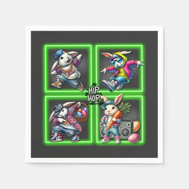 Hip hop Påskhare Buddies, Neon Grönt | Pappersservett (Framsidan)