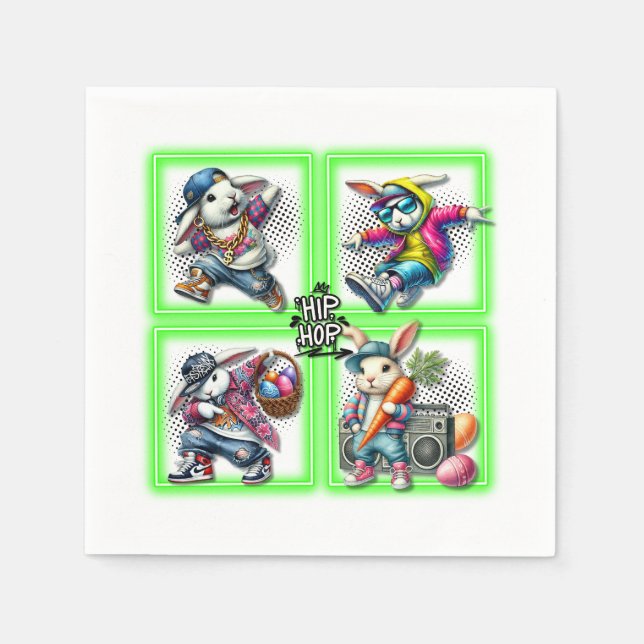 Hip hop Påskhare Buddies, Neon Grönt | Pappersservett (Framsidan)