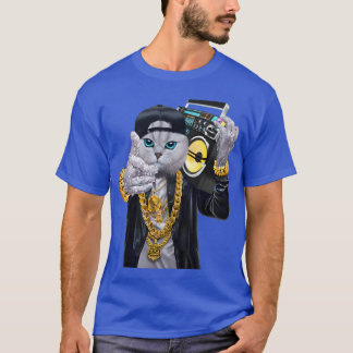 Hip Hop Rap Cat i basebollmössa som bär musik T Shirt