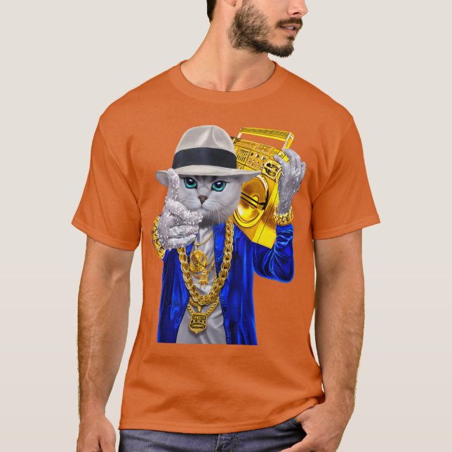 Hip Hop Rapper Cat in Fedora Hat Carrying Music fa T Shirt (Framsida)