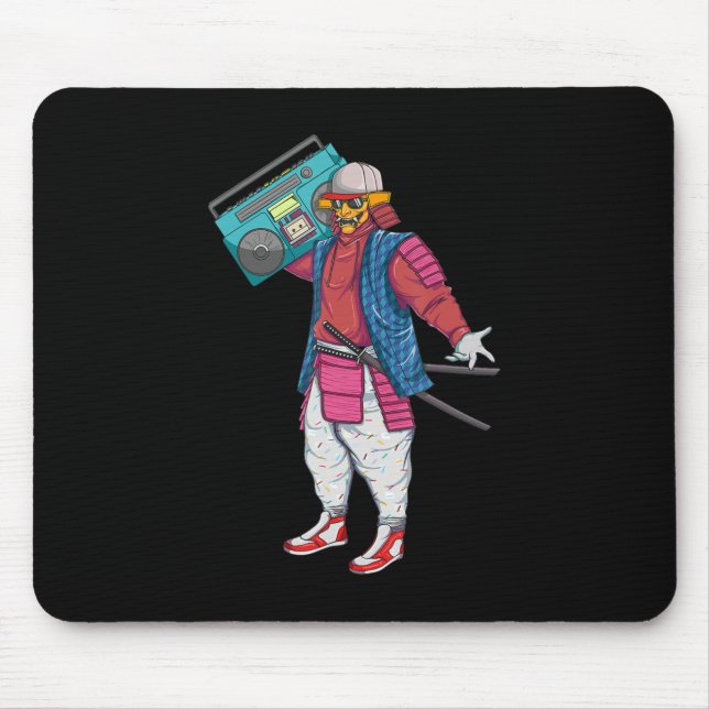 Hip hop Samurai med Boombox Stereo Retro 80s Musmatta (Framsidan)