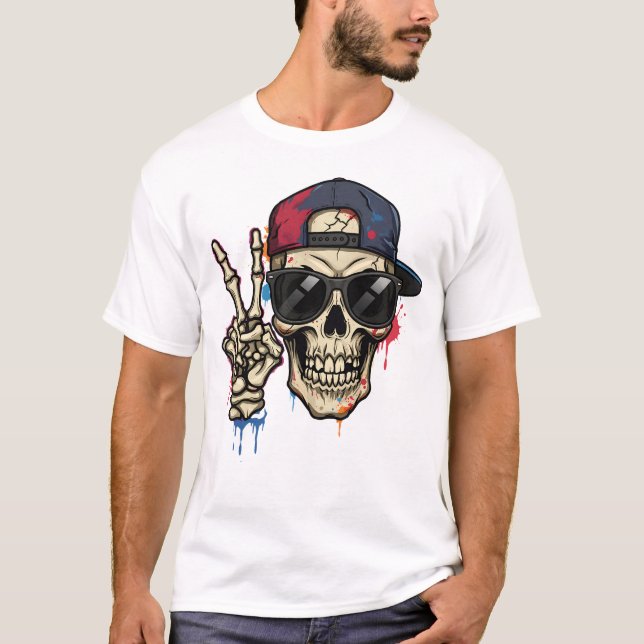 Hip hop Skeleton med sockel och skuggor T Shirt (Framsida)