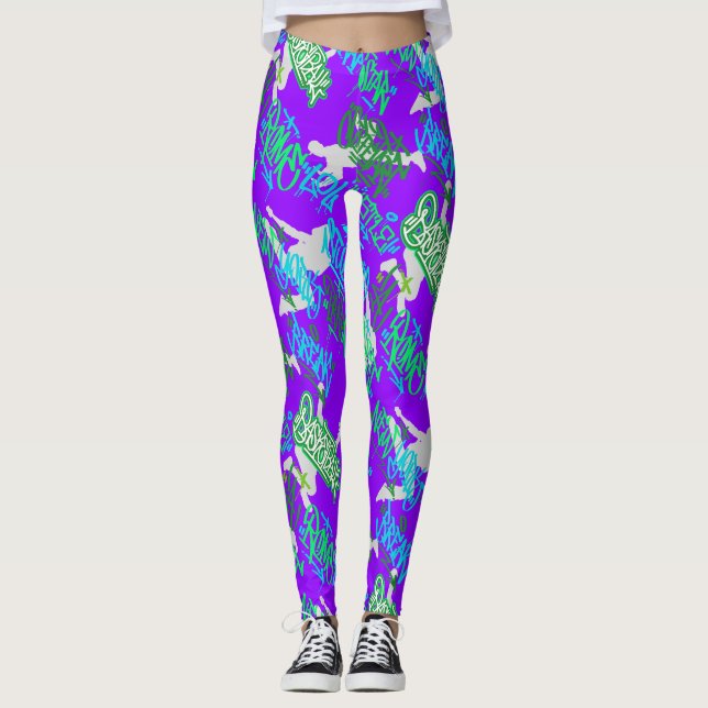 Hip hop Street Mönster B Lila BG Leggings (Framsida)