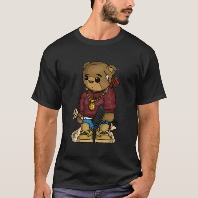 Hip Hop Teddy Bear With Gun Get Money Rap Music T Shirt (Framsida)