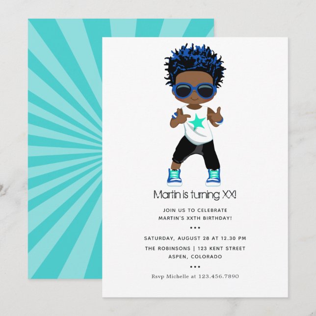 Hip hop temed Boy Birthday-inbjudan Inbjudningar (Fram/baksida)