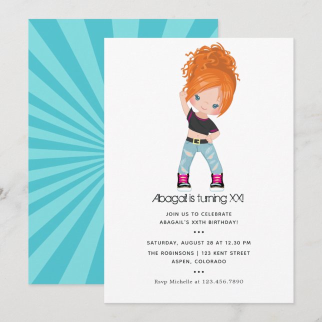 Hip hop themed Girl Birthday Inbjudningar (Fram/baksida)