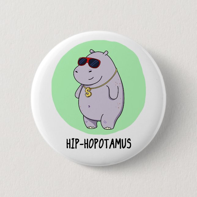 Hip-Hopotamus Funny Hippo Pun Knapp (Framsida)