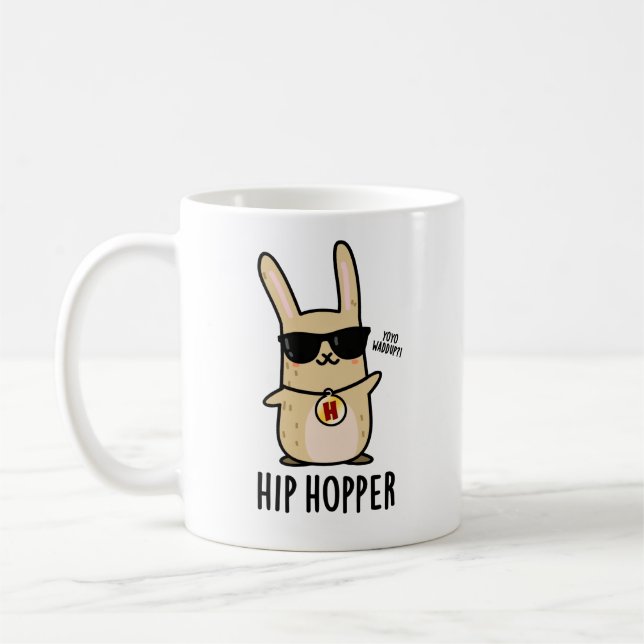 Hip Hopper Funny Bunny Rabbit Pun Kaffemugg (Vänster)