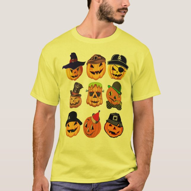 Hip Jack Lanternor Carved Pumpkins Funny Halloween T Shirt (Framsida)