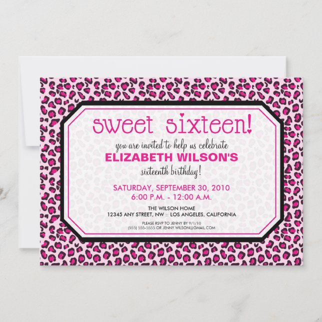 Hip Leopard Sweet 16 Födelsedagsfest Inbjudan:rosa Inbjudningar (Framsida)