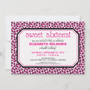 Hip Leopard Sweet 16 Födelsedagsfest Inbjudan:rosa Inbjudningar