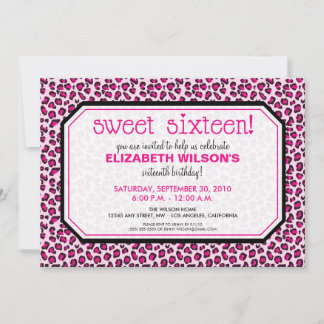 Hip Leopard Sweet 16 Födelsedagsfest Inbjudan:rosa Inbjudningar