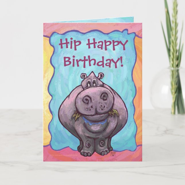 Hip Lycklig Hippopotamus Birthday Kort (Framsida)