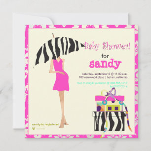 Hip-mamma, shock rosa-damm/zebra-babydusch inbjudningar