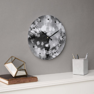 Hip Modern Black Grått White Abstrakt Geometric Ar Stor Klocka