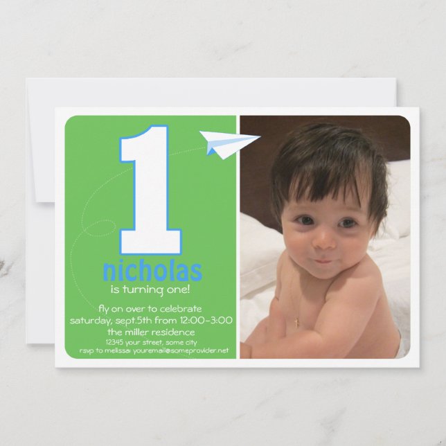 Hip-Papprare flygplan ett års foto Inbjudan 2 (Framsida)