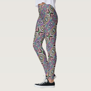 Hip Pastel Färg och Black Oriental Tribal Art Leggings