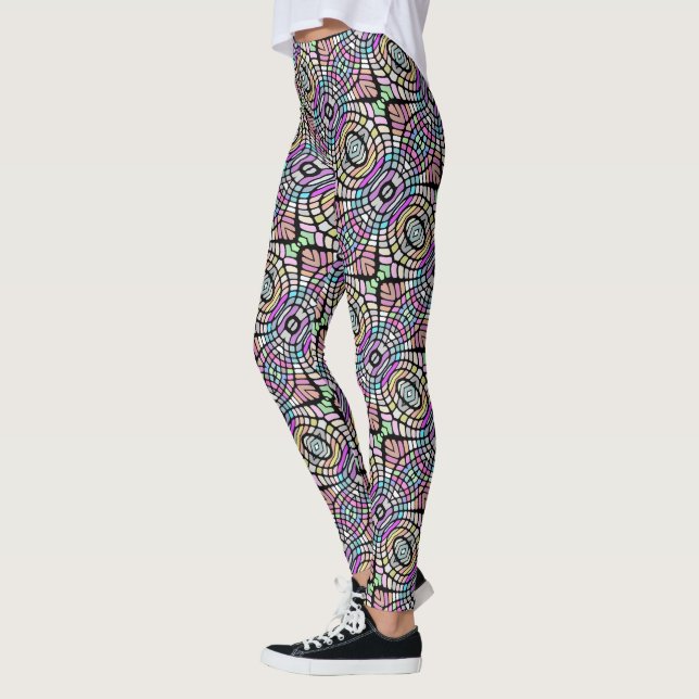 Hip Pastel Färg och Black Oriental Tribal Art Leggings (Vänster)