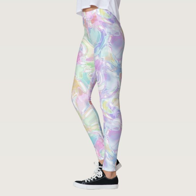 Hip Pastel Rosa Violet Blue Grönt Turcos Swirls Leggings (Vänster)