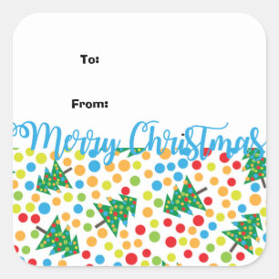 Hip Polka Dot Julgran Gift Märkre Stickers Fyrkantigt Klistermärke
