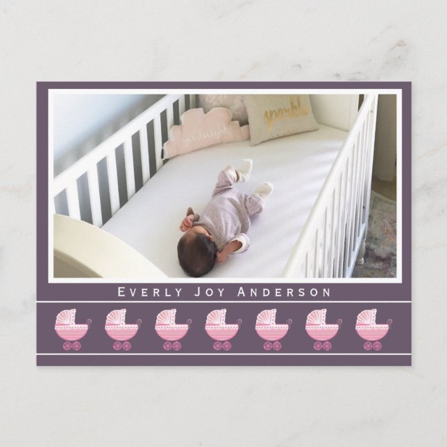 Hip Retro Rosa Babyvagn Babyflicka Foto Meddelande Vykort (Framsida)