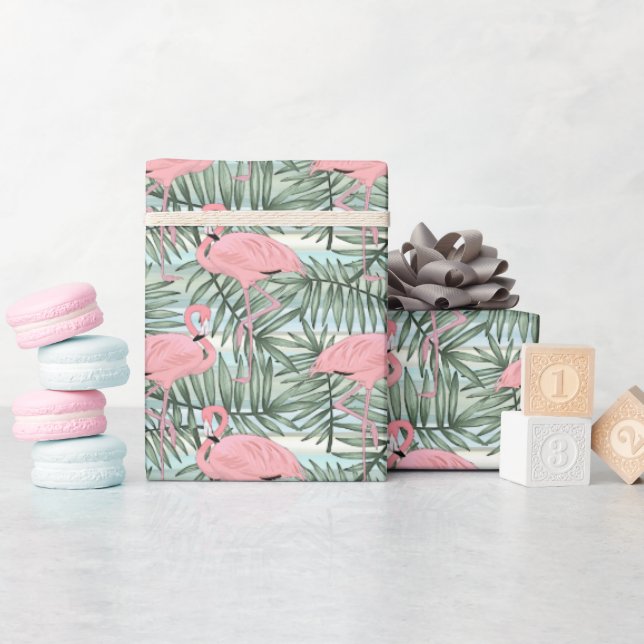 Hip Rosa Flamingoes Cute Handflatan Blad Art Mönst Presentpapper (Baby Shower)