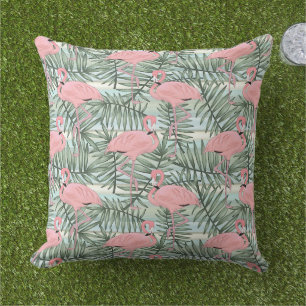 Hip Rosa Flamingoes Cute Handflatan Blad Mönster Kudde
