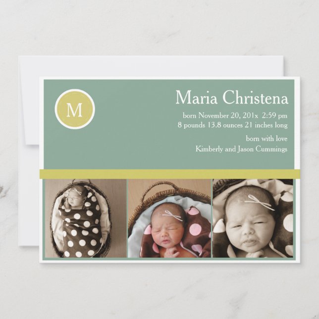 Hip Sage Grönt Nyfött foto Födelsemeddelande Meddelande (Framsida)