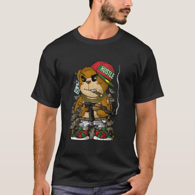 Hip-Skutt Hipster Nalle Rap Street Bära T Shirt (Framsida)