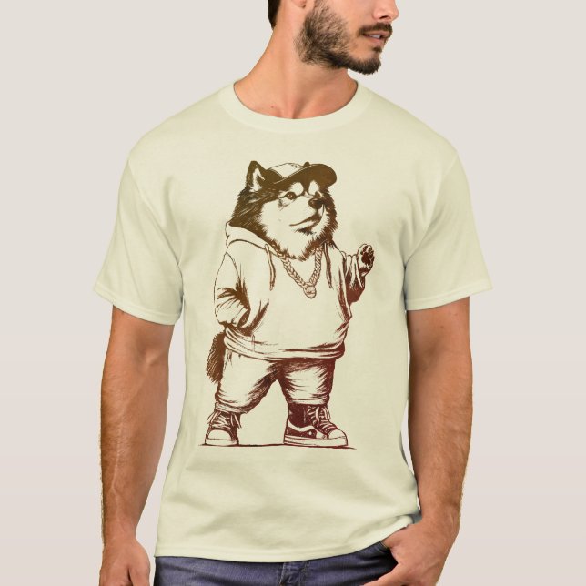Hip-Skutt Malamute Hund Streetwear Design T Shirt (Framsida)