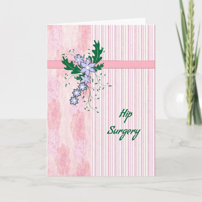 Hip Surgery Card with Coral Rosa Rand & Flowers Kort (Framsida)