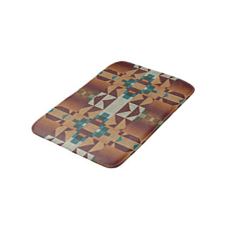 Hip Taupe Brown Orange Teal Blue Grönt Ethnic Art Badrumsmatta