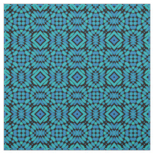 Hip Teal Blue Grönt Black Tribal Art Mönster Tyg