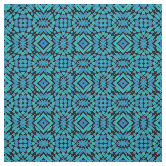 Hip Teal Blue Grönt Black Tribal Art Mönster Tyg (Provkarta)