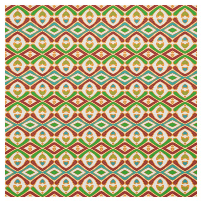 HIP Teal Blue Red Orange Grönt Tribal Art Mönster Tyg (Provkarta)