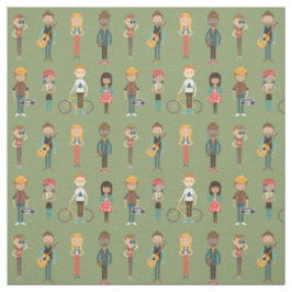 Hip Tecknad People Illustrations Mönster (Grönt) Tyg