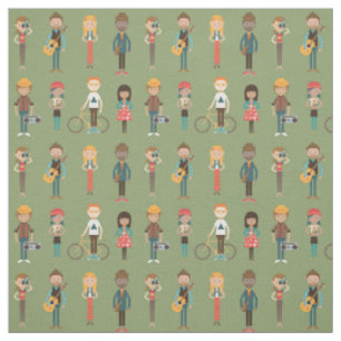 Hip Tecknad People Illustrations Mönster (Grönt) Tyg