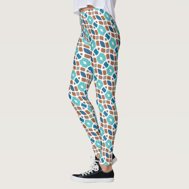 Hip Turcos Grönt Blue Brown Oriental Tribal Art Leggings (Vänster)