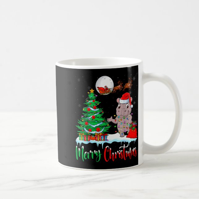 Hip Wearing Santa Hat Xmas Tree Merry Christmas Hi Kaffemugg (Höger)