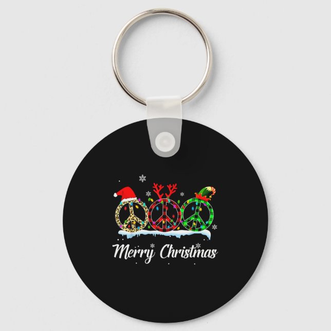 Hipe Peace Sign Santa Hat Reindeer Merry Christmas Nyckelring (Framsida)
