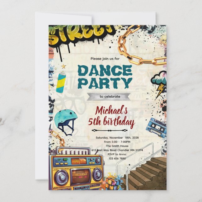 Hiphop birthday Party Invitation Inbjudningar (Framsida)