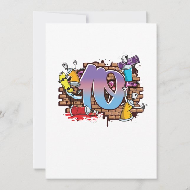 Hiphop Dancer Graffiti Artist Typography 10th Birt Inbjudningar (Framsida)