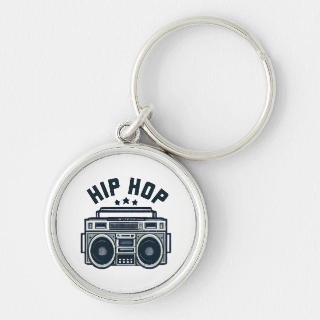 Hiphop Rund Silverfärgad Nyckelring (Framsidan)
