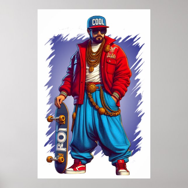 Hiphoper Guy med Skateboard Poster (Framsidan)