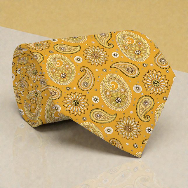 Hippi Retro Gul Paisley Slipskölsband Slips (Skapare uppladdad)