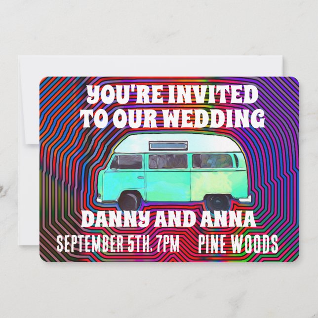 HIPPIE 1960'S VAN WEDDING INVITATIONS ANPASSNINGSB INBJUDNINGAR (Framsida)