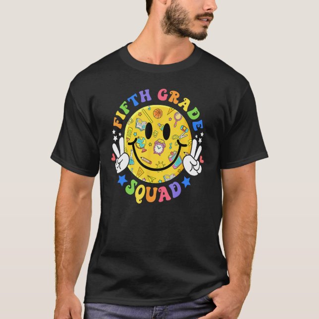 Hippie 5th Fifth Grade Squad For Teacher Kids Back T Shirt (Framsida)
